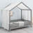 Toddler House Bed with Canopy & High Safety Railings, Wooden Montessori Floor Bed-1490663797