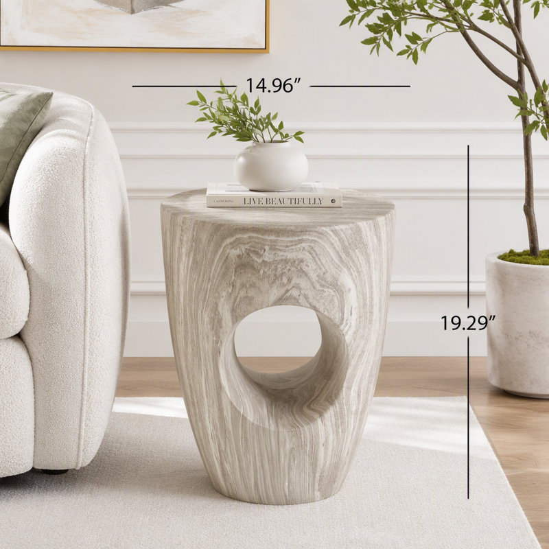 Table d'appoint Modern Modern MgO avec découpe, Gris, marbre