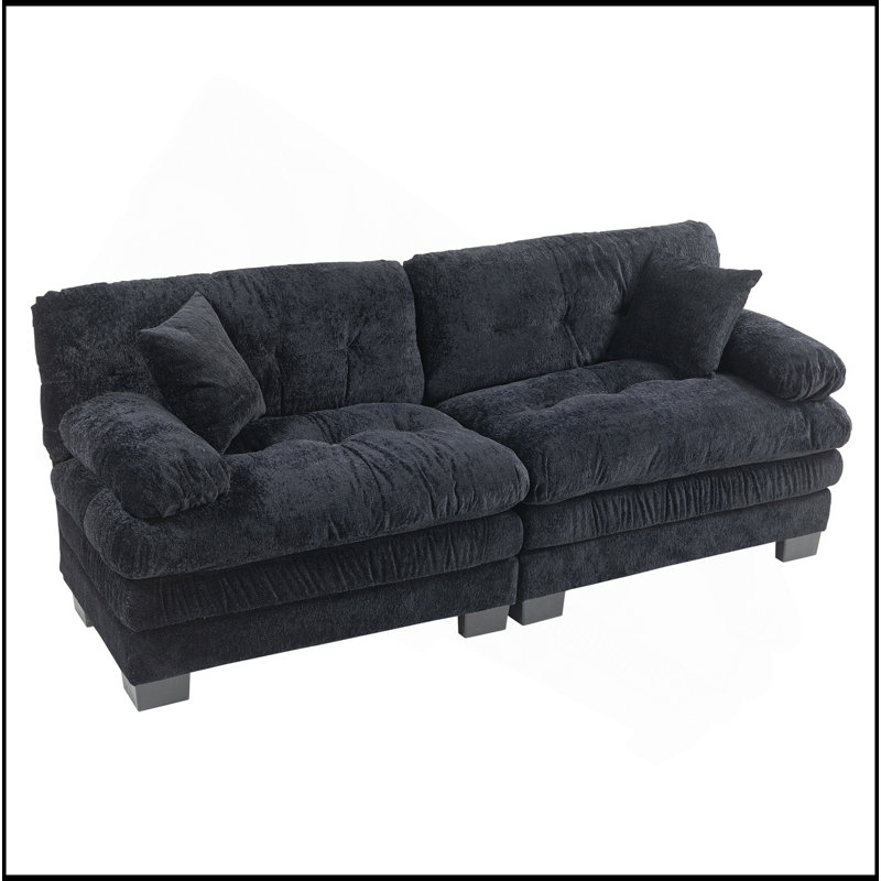 Canapé modulaire à deux places Canapé modulaire à assise profonde Canapé-lit en chenille Canapé-lit, Noir