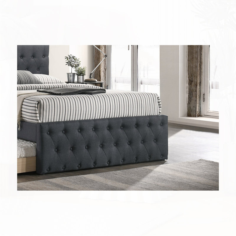 Burlap Upholstered Button Tufted Bed, Twin