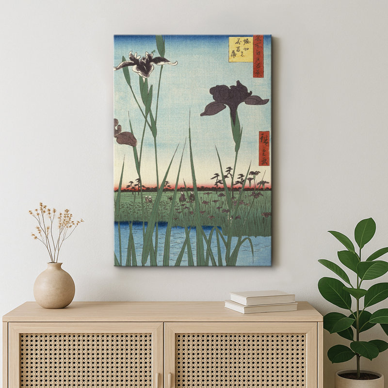 «Iris Field Sunset Landscape», art japonais rétro sur toile, impression sur toile encadrée, 18" H x 12" W x 1.5" D