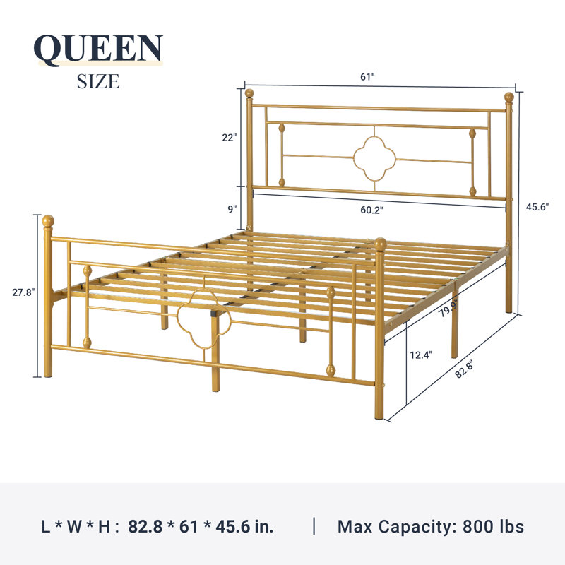 Eroftei Metal Open-Frame Bed, Queen, Gold