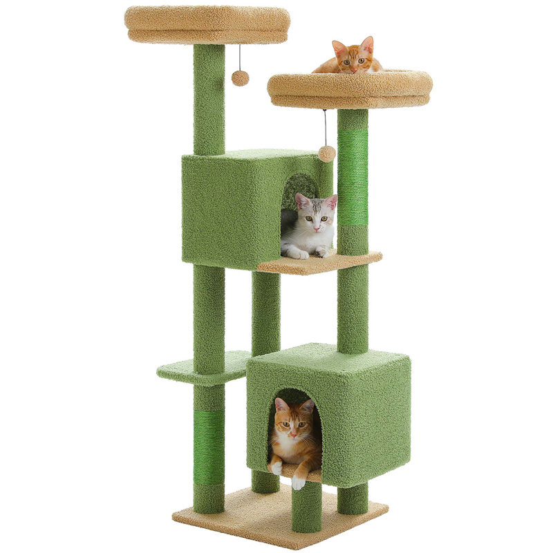 52.4" Green Cat Tree Tower with Flower Perches and Condos