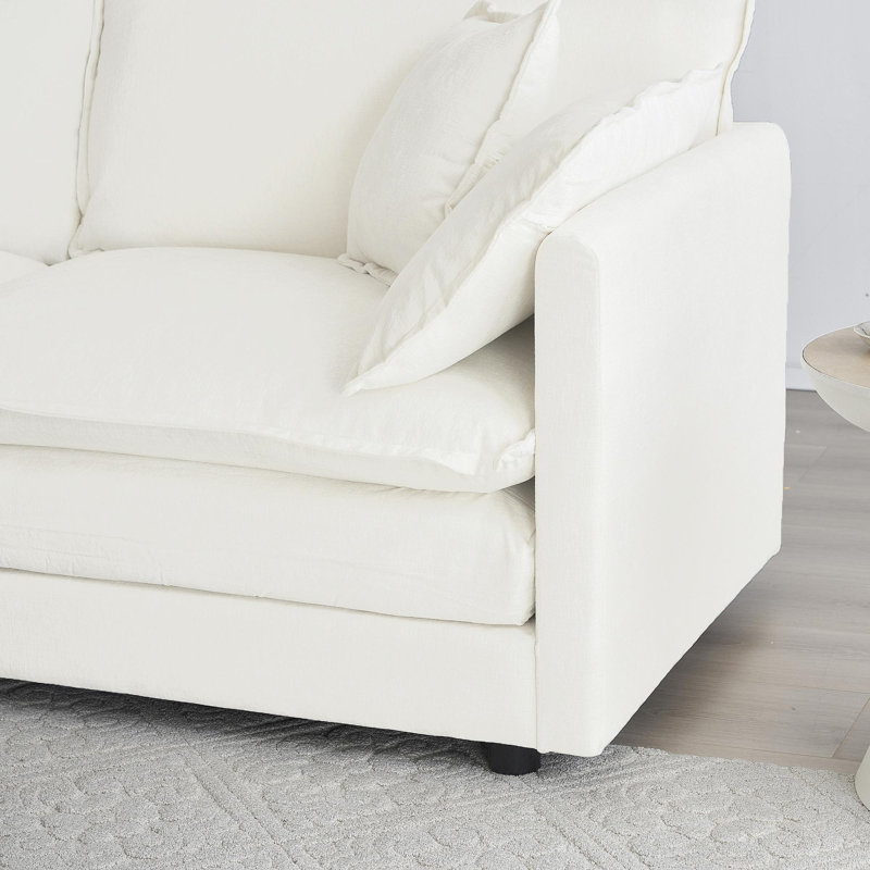 Canapé modulaire modulaire pour le salon, canapé en U convertible 5 places avec 1 repose-pieds chenille, Chenille blanche