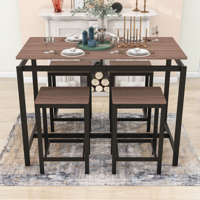 Pipkin 5-Piece Dining Set, Rectangular Table with Steel Frame and Four Stools for Small Space