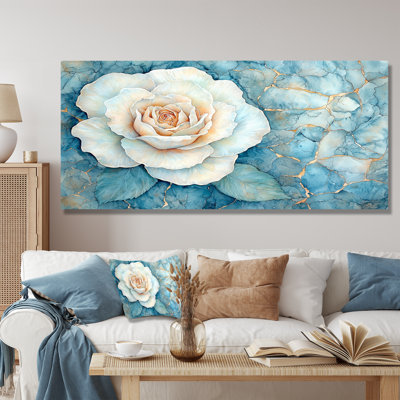 Sapphire River Of Rose Blooming I - Floral Metal Decor, Rose Metal Print