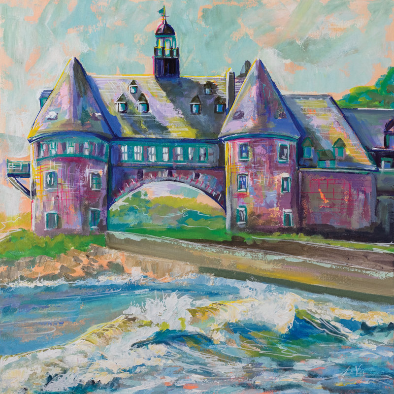 «Coastal Towers» par Jeanette Vertentes - reproduction, H 30 po x l 30 po, Toile flottante noyer avec passe-partout