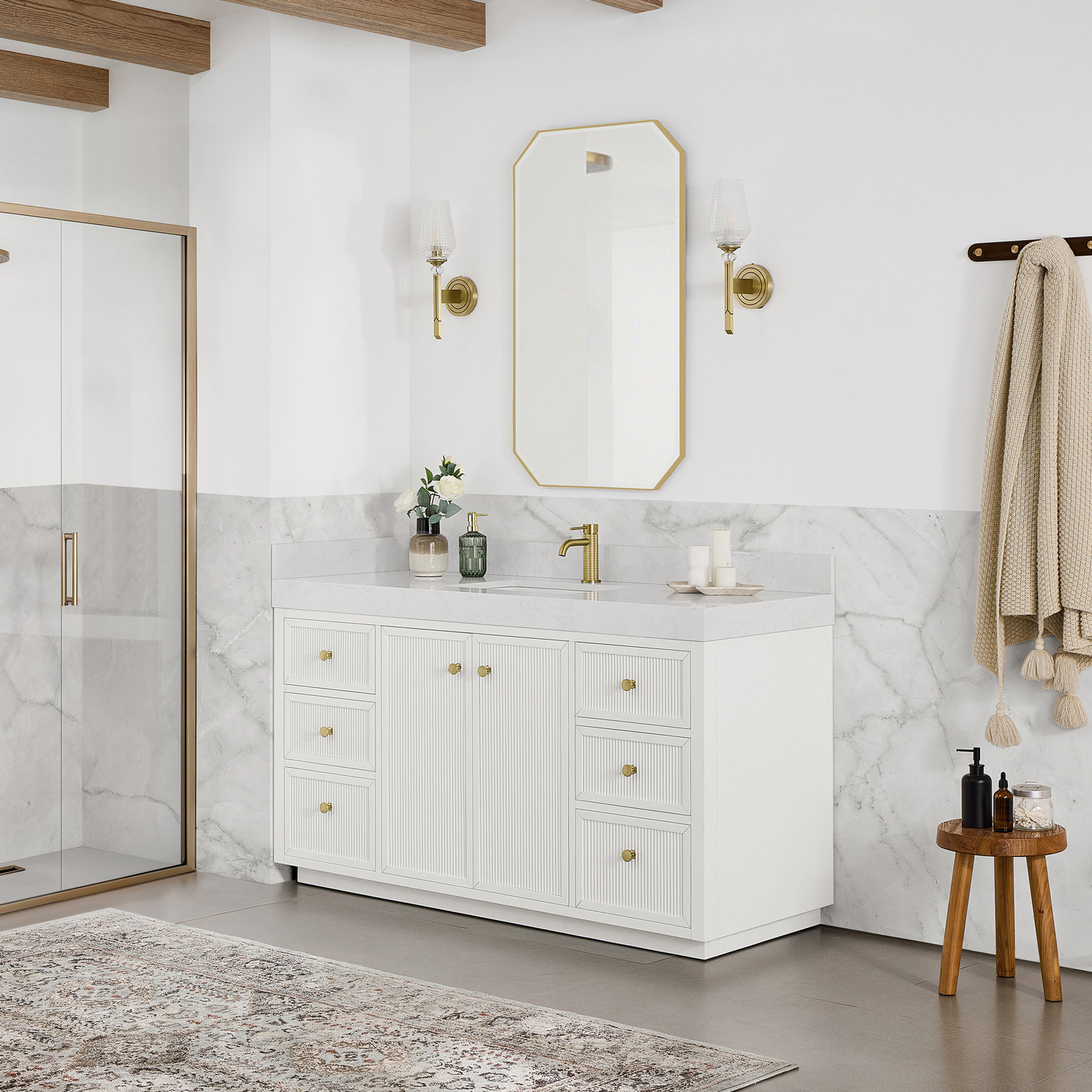 Thea 60" Solid Wood Single Sink Bathroom Vanity, White