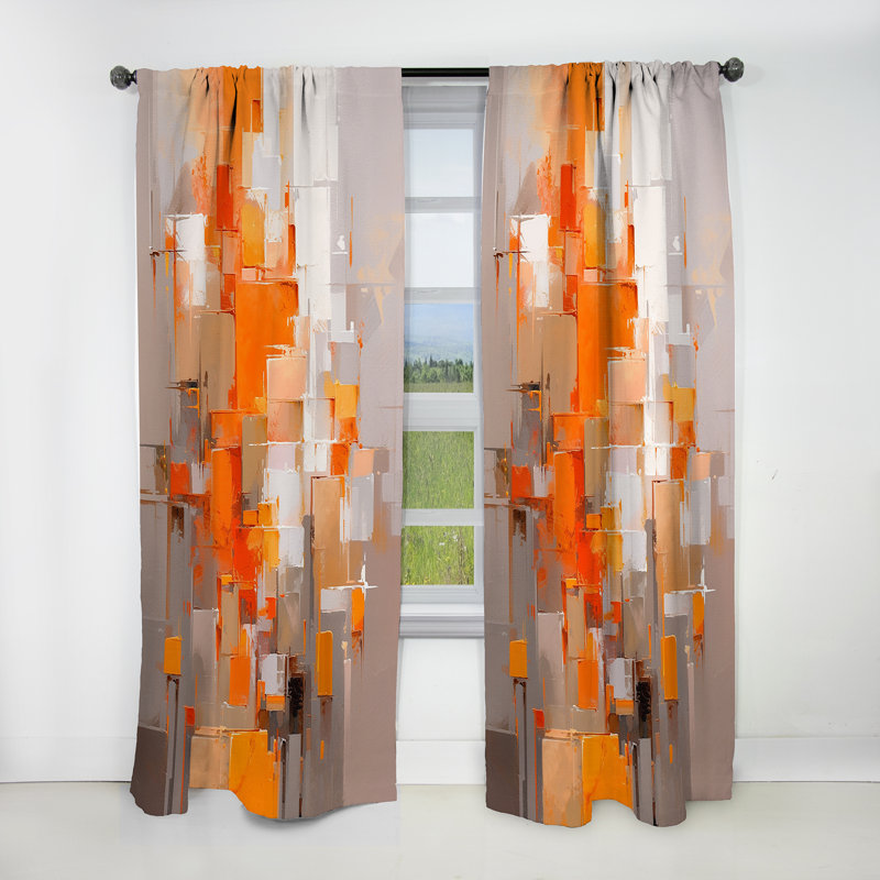 Rideaux abstraits occultant orange brun brun - 1 panneau Cubism, L 52 po x L 90 po