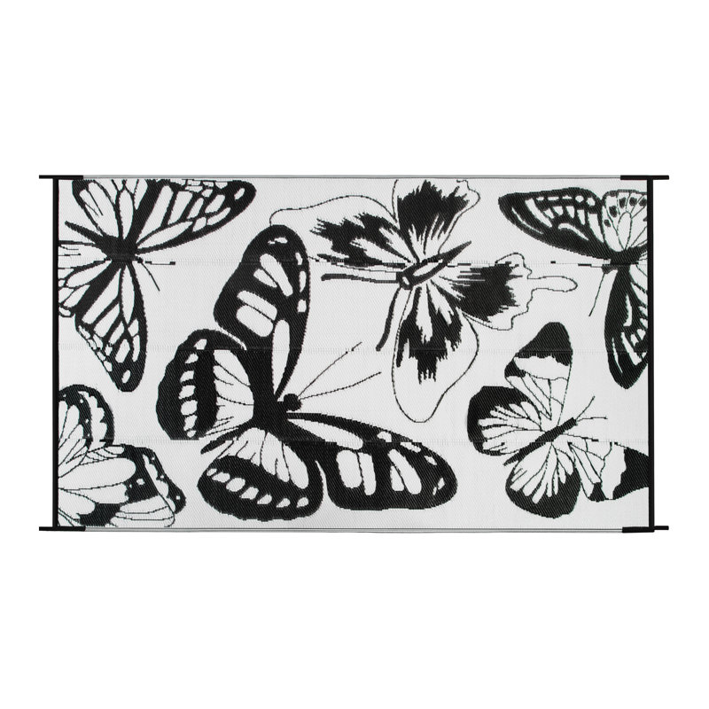 Butterfly Pattern Outdoor Rug, Waterproof PP Camping Mat, Reversible Washable Non-Slip Picnic Rug for Patio, Garden, Beach and RV
