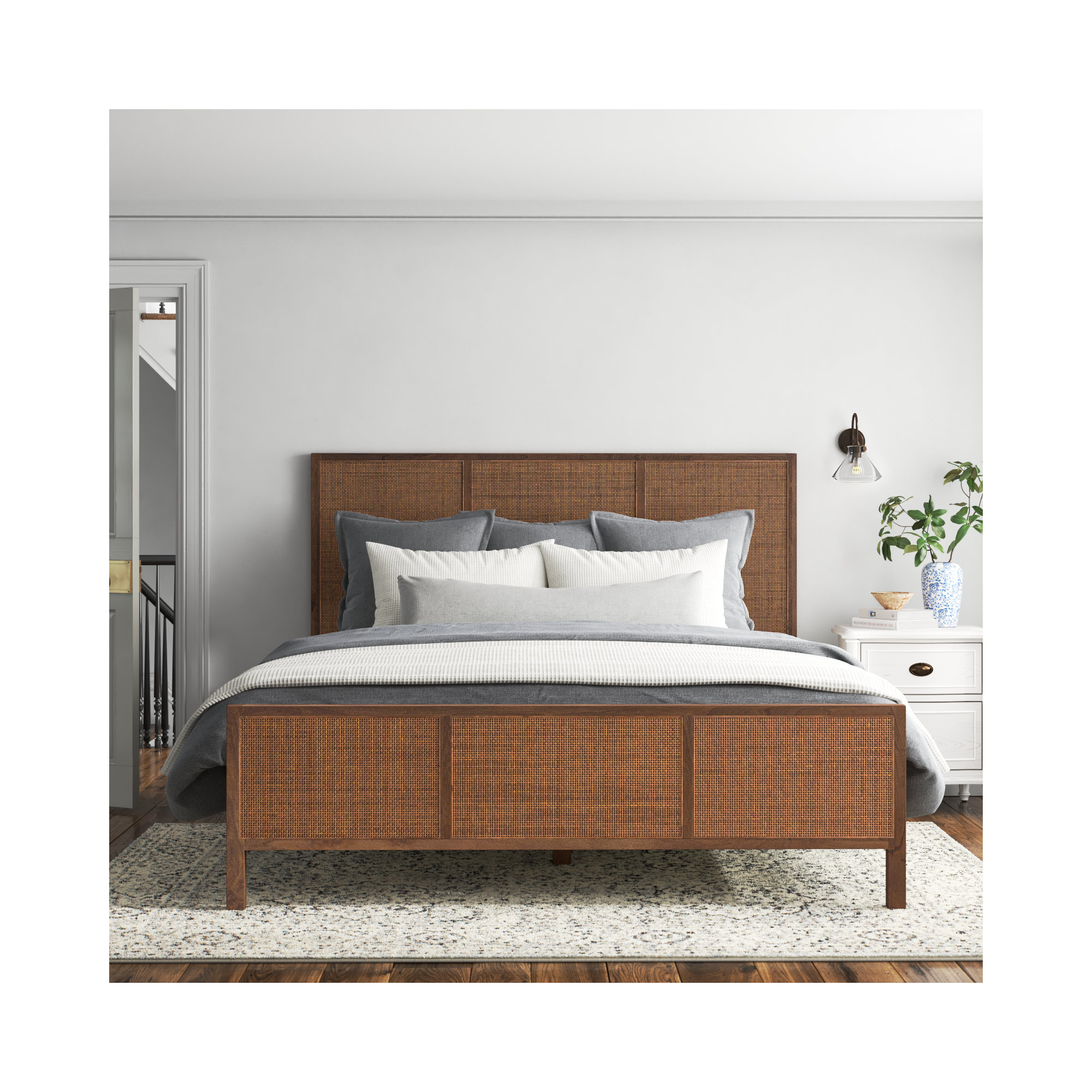 Nellie Cane Bed, Brown Wash, King
