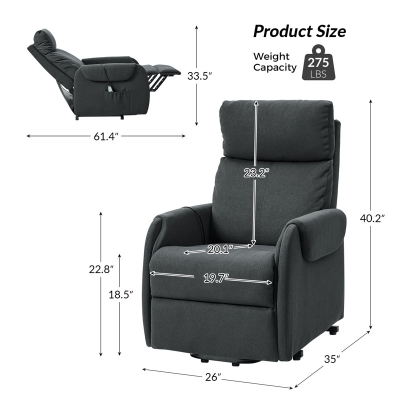 Fauteuil inclinable électrique lève-personne de 26 po de largeur (ensemble de 2), Gris anthracite