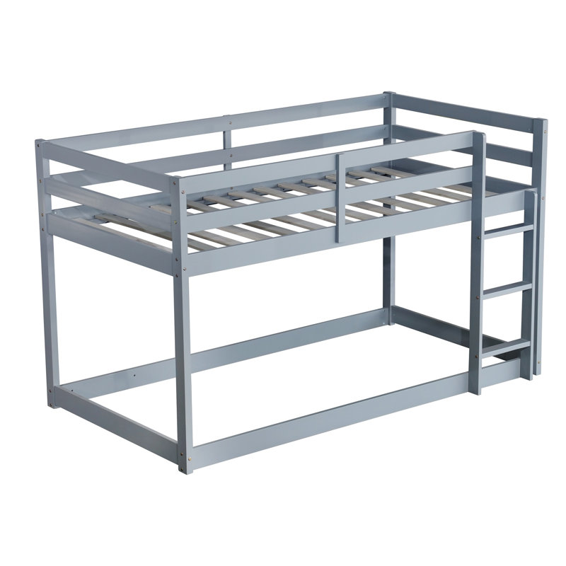 Grey Solid Rubber Wood Twin Over Twin Loft Bed with Ladder & Strengthened Slat Platform – Durable Kids & Teens Furniture