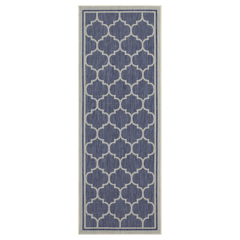Stain-resistant Polypropylene Trellis Style Indoor/outdoor Blue Rug