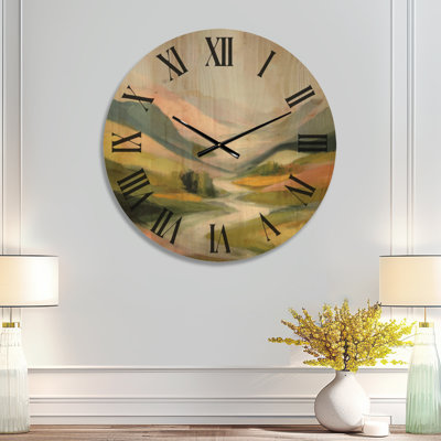 Grande horloge murale en bois imprimée Lakeside - Paysage de montagne et de lac d'hiver