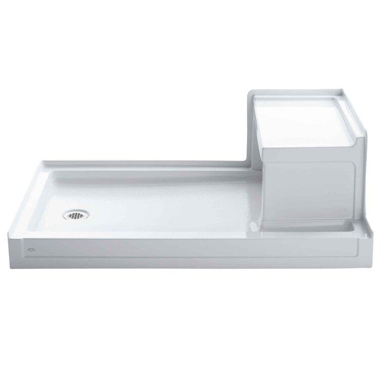 Swiss Madison Aquatique 60 x 32 Single Threshold Shower Base with Right Hand Drain and Integral Left Hand Seat in White