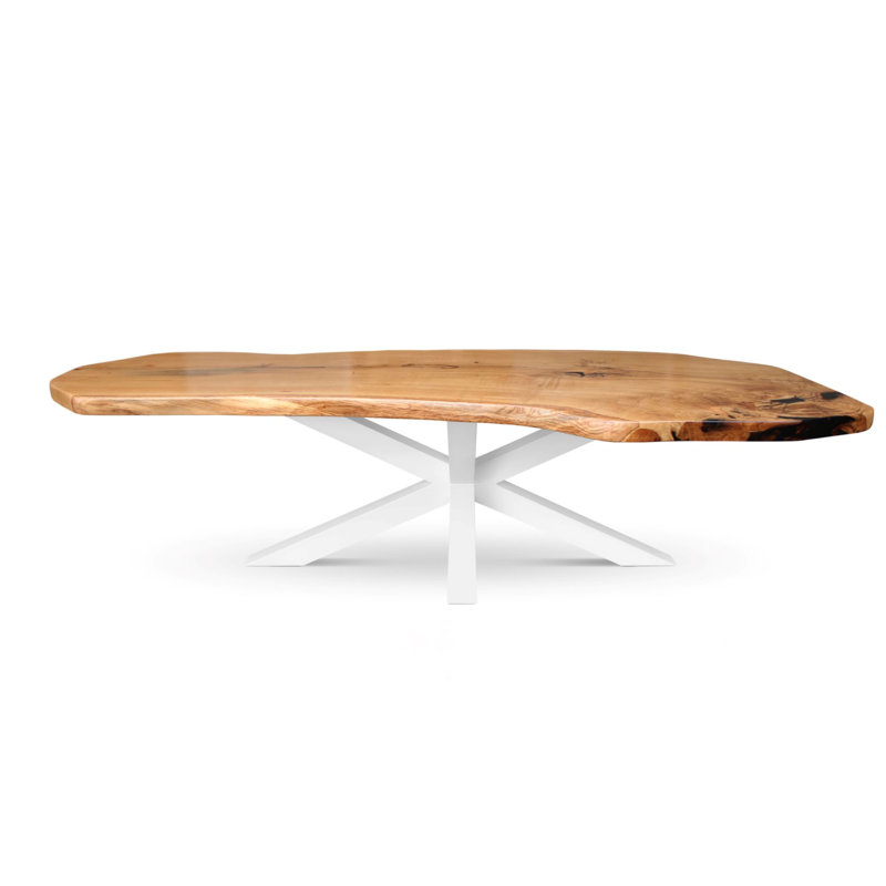 Oak Solid Wood Top Metal Base Dining Table