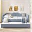 Lit de jour double en vichy avec gigogne gigogne et poche de rangement, structure en bois massif, cyan-679049821-679049822