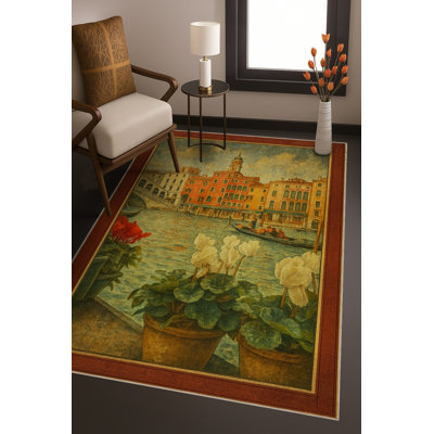 Tapis tissé à motif floral lavable Mosso