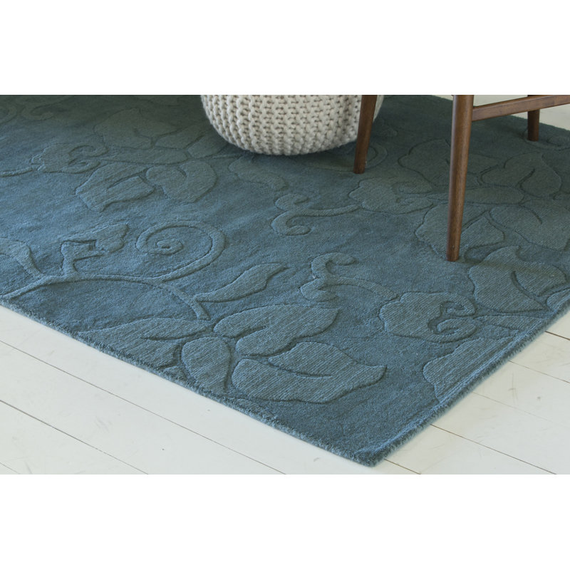 Handmade Blue Wool Tufted Rectangular 5' x 7' Rug