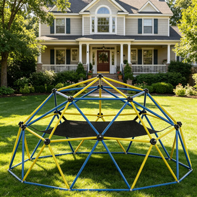 Dôme d'escalade, dôme d'escalade 10 pi avec hamac, équipement de jeu extérieur pour 3 à 10 enfants, supporte Jungle Gym jusqu'à 1000 lb, résistant à la rouille, facile à assembler, cadeau pour les enfants