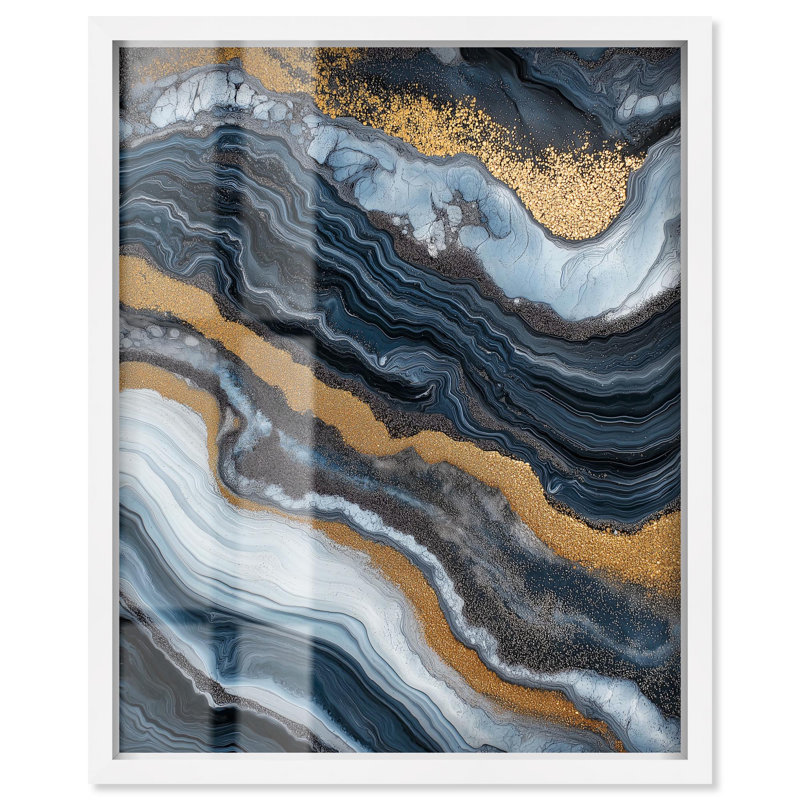 Acrylique «Flow I Shadowbox Print Geode Art Prints» par Art Remedy, H 25 po x l 21 po, Blanc