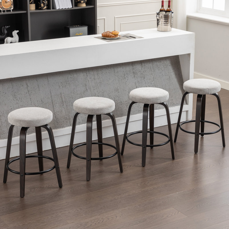 Kaidynn 26 '' Swivel Upholstered Counter Stool with Wood Frame, Gray