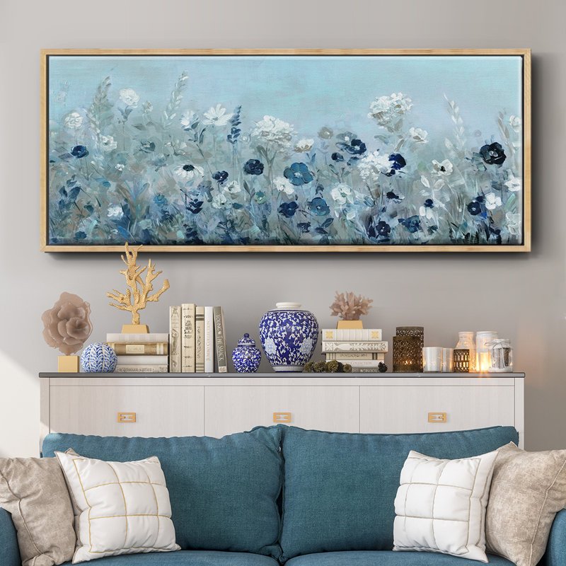 Teal Light Garden- Framed Canvas, 20" H x 50" W