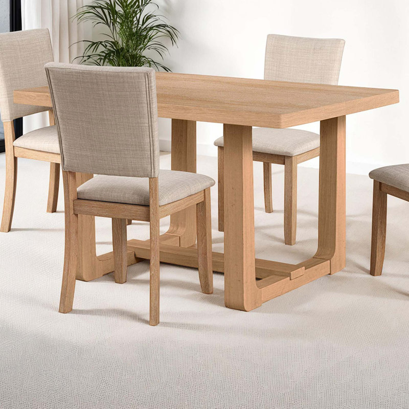 Table de salle à manger transitionnelle avec base en tréteaux en forme de U