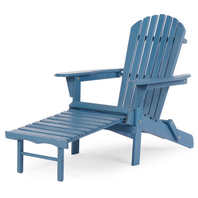 Outdoor Wooden Folding Adirondack Chairs with Retractable Ottoman by Highland Dunes