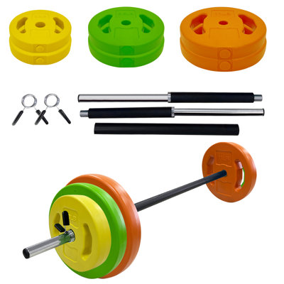 Adjustable 40LB/20KG Barbell Weight Set for Home Gym – Multi-Color PU-Coated Round Plates – 51" Bar with Collars & Shoulder Pad – Great for Strength Training, Cardio, and Muscle Building – Round Color