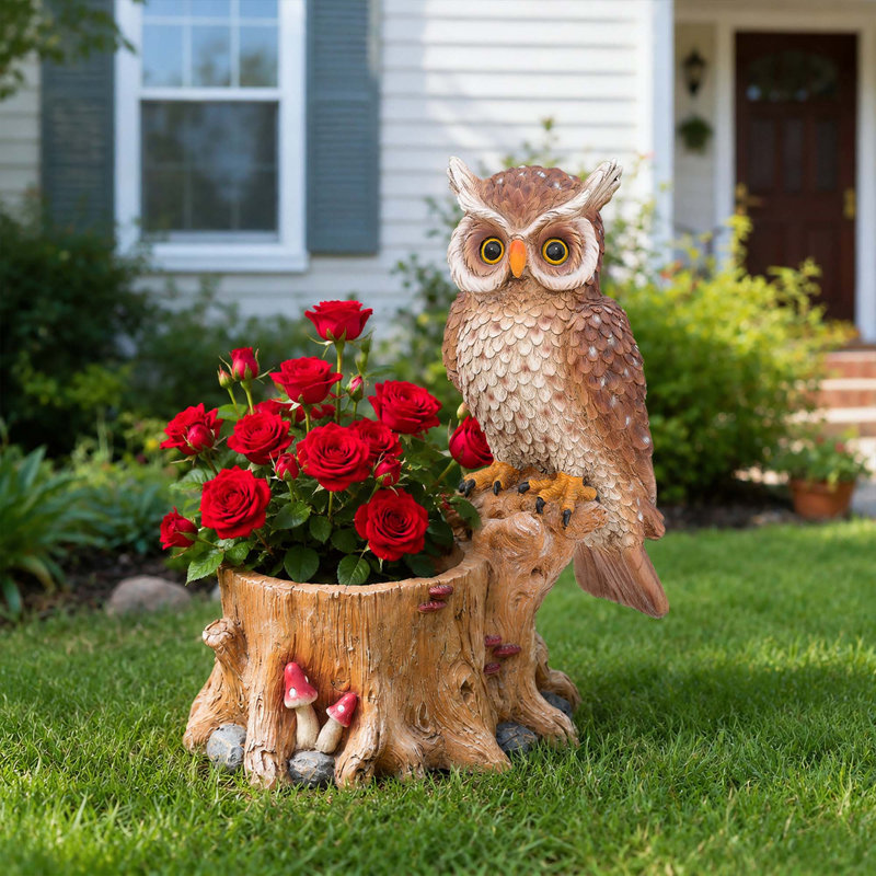Pot de jardin rustique en polyrésine sur hibou pour décoration intérieure et extérieure