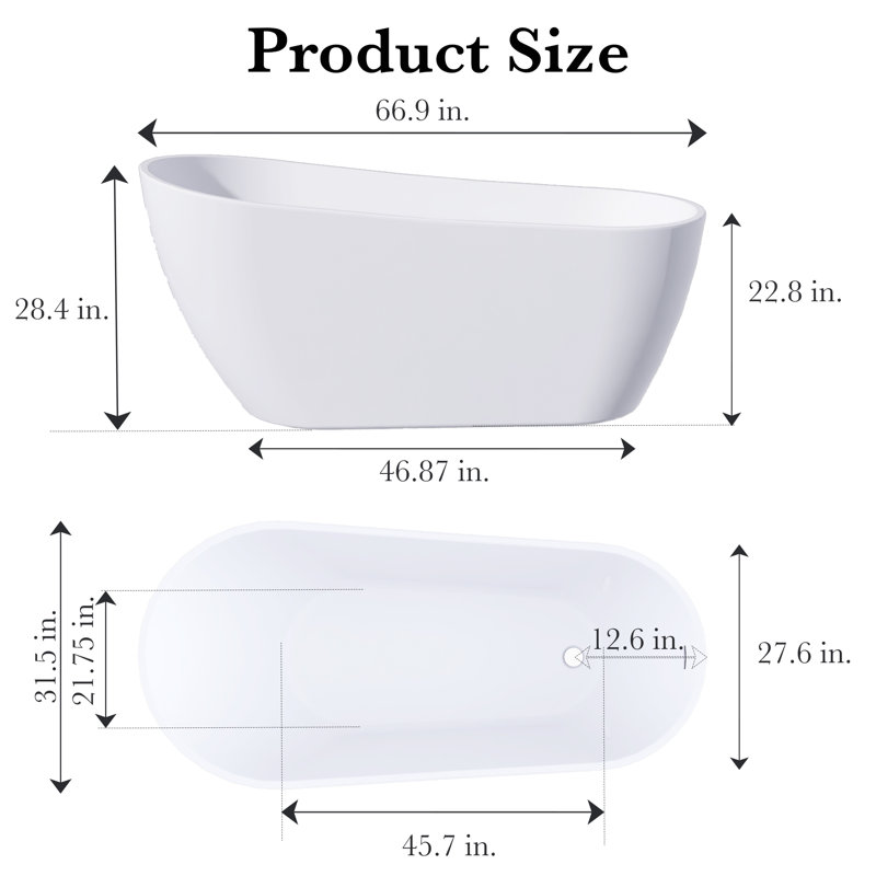 67" X 31.5" Freestanding Tub Acrylic Soaking Bathtub