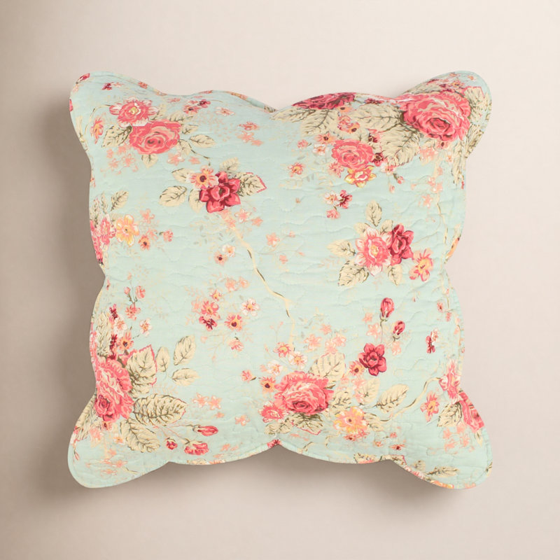 Greenland Home Fashions Antique Rose Blue Decorative Pillow Pair 18"x18" 100% Cotton Quilted Cover with Polyester Inserts