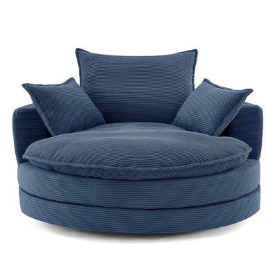 360° Swivel Sofa Chair Accent Barrel Chair 57.5"  Swivel Round Chair With Dual-Layer Cushion Design And 3 Removable Pillows For Living Room, Bedroom, Office And Hotel, Blue