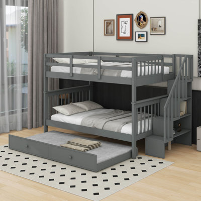 Stairway Full-Over-Full Bunk Bed With Trundle, Storage And Guard Rail