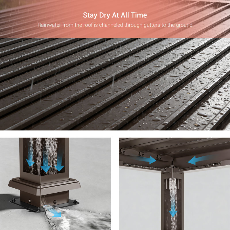 Metal Louvered Pergola with Solar LED, 10 Ft. x 13 Ft.	
