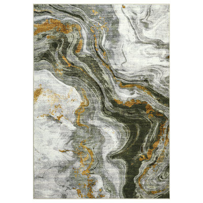 Washable 9x12 Rugs for Living Room Modern Abstract Area Rugs Low Pile Marble Artistic Style Large Bedroom Carpet Non Slip & Non Shedding Foldable Floor Mats for Home Office Decor, Green
