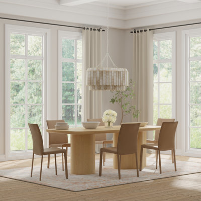 Tommi 95" Dining Table In Oak And 6 Gilson Side Chairs In Taupe