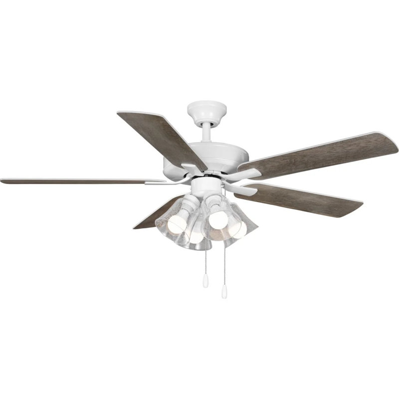 Ventilateur de plafond transitionnel d'intérieur blanc de 52 po avec pales au fini bois antique AirPro, Blanc