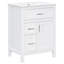 Meuble-lavabo de 24 po avec lavabo en céramique, structure en bois massif avec armoire en bois aggloméré, armoire de rangement de salle de bain avec 1 porte, tiroir rabattable et 2 tiroirs, charnières à fermeture en douceur, tablette réglable, poignées argentées