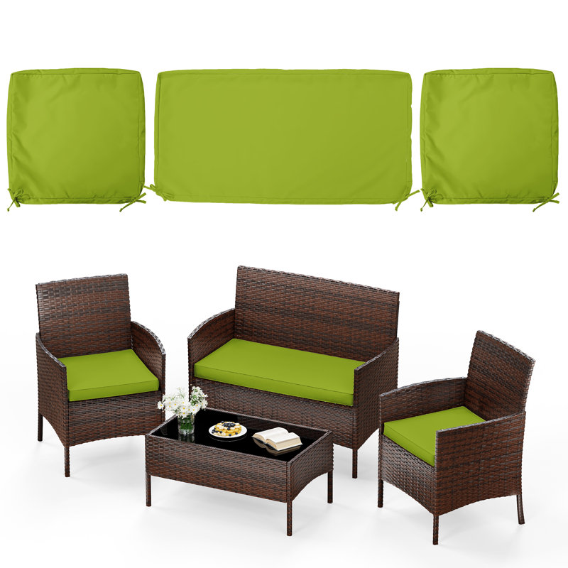 3-Piece Outdoor  Cushion  Covers Set(1 Big Cover+2 Small Covers), Covers Only, Grass Green