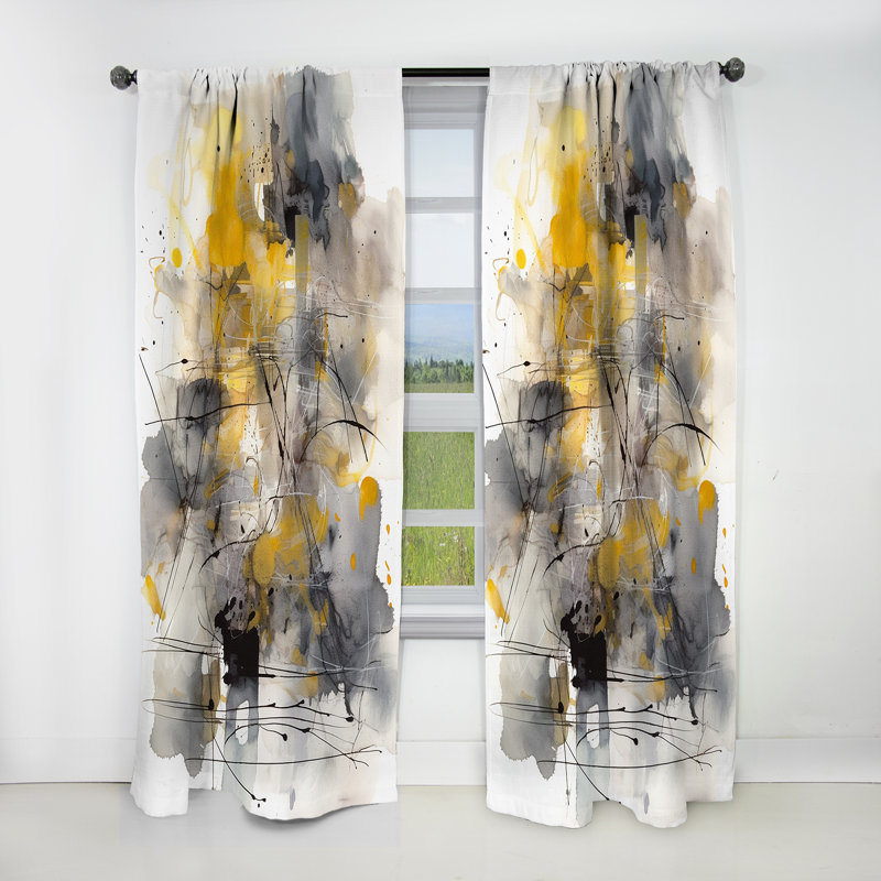 Rideau abstrait occultant jaune et gris au-delà de la toile II - 1 panneau, L 52 po x L 120 po