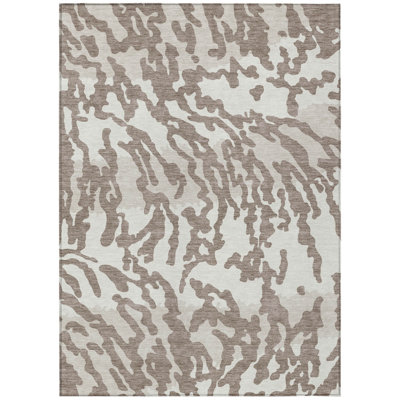 Tapis intérieur lavable à motif animal taupe 5 pi x 8 pi brun et ivoire