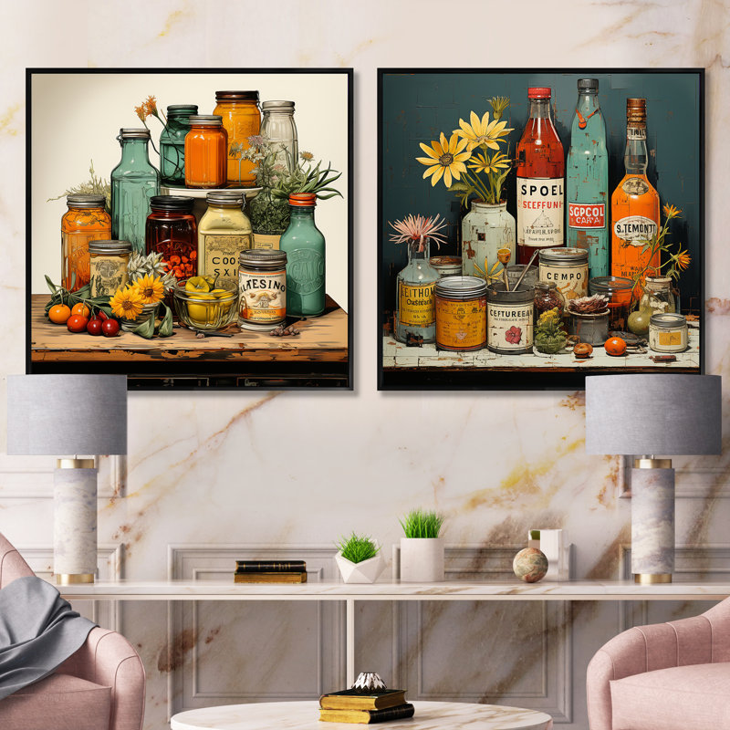 Modern Condiments Fusion - Ensemble de 2 condiments carrés, Cadre flottant noir, H 36 po x l 73 po