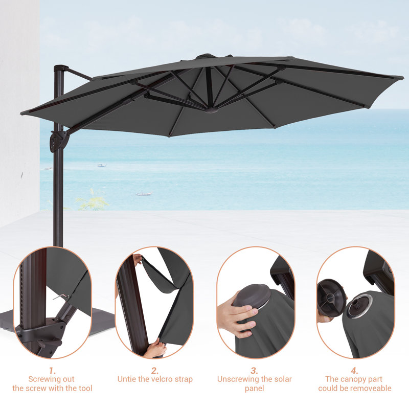 Parasol en porte-à-faux 11 pi avec base Marlon, Gris