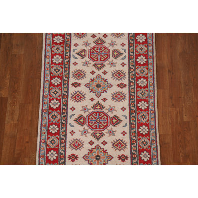 Geometric Kazak Ivory Runner Rug 3x10