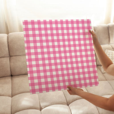 Abstract Pink Plaid Pattern III Modern Unframed Art Print