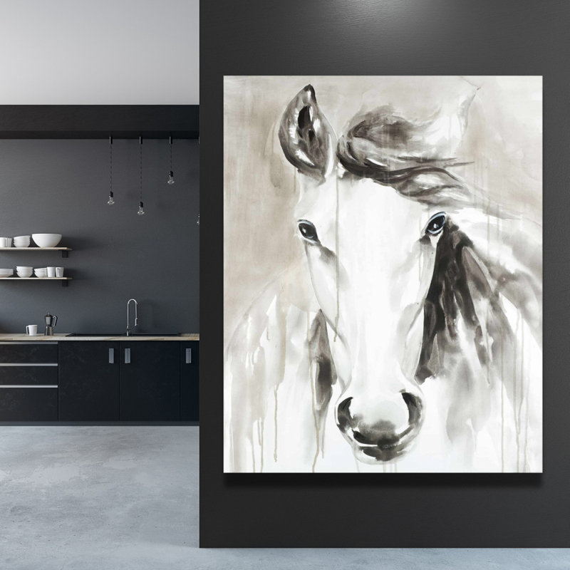 Magnifique cheval abstrait - Toile monochrome pour la décoration intérieure