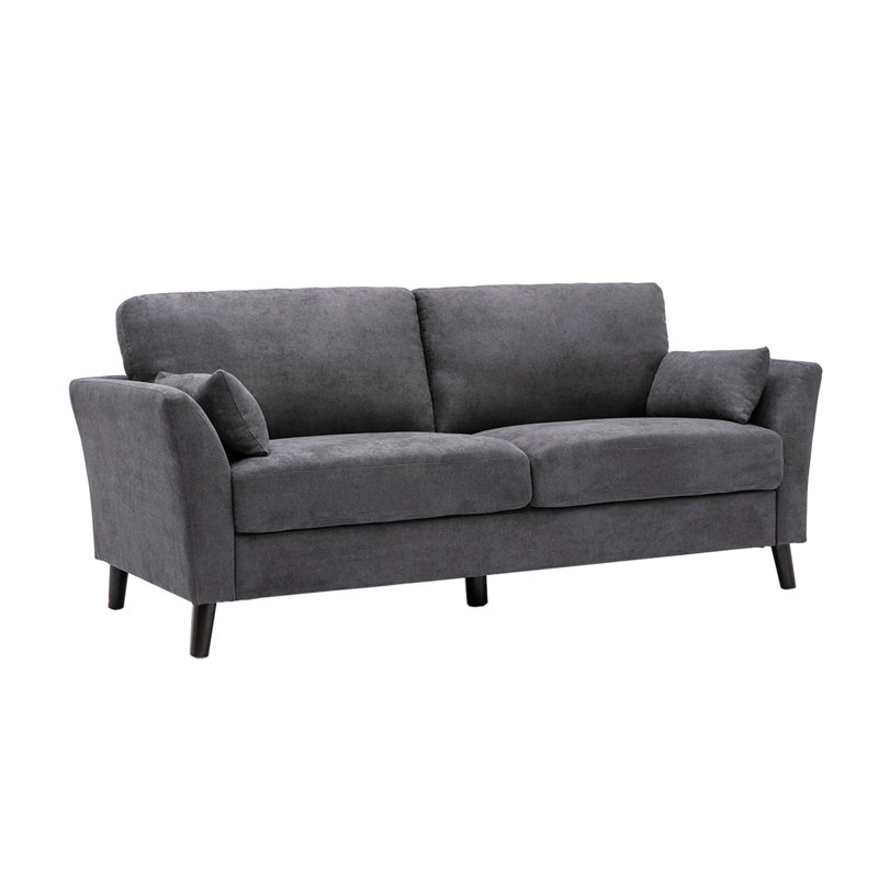 Canapé en tissu tissé avec 2 coussins, Tissu gris foncé